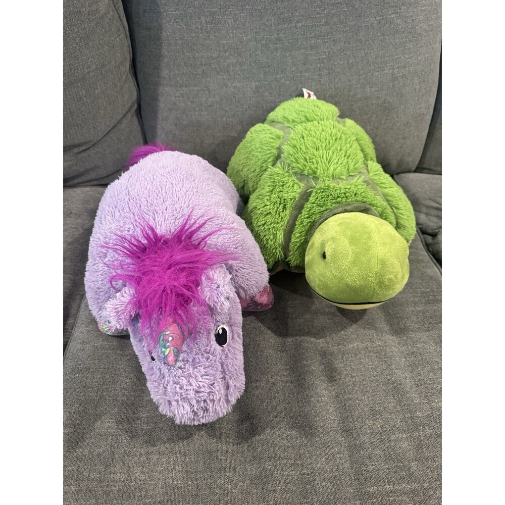 Pillow Pets Tardy Turtle 18” Green Plush 2010 Retired Stuffed Animal Foldable